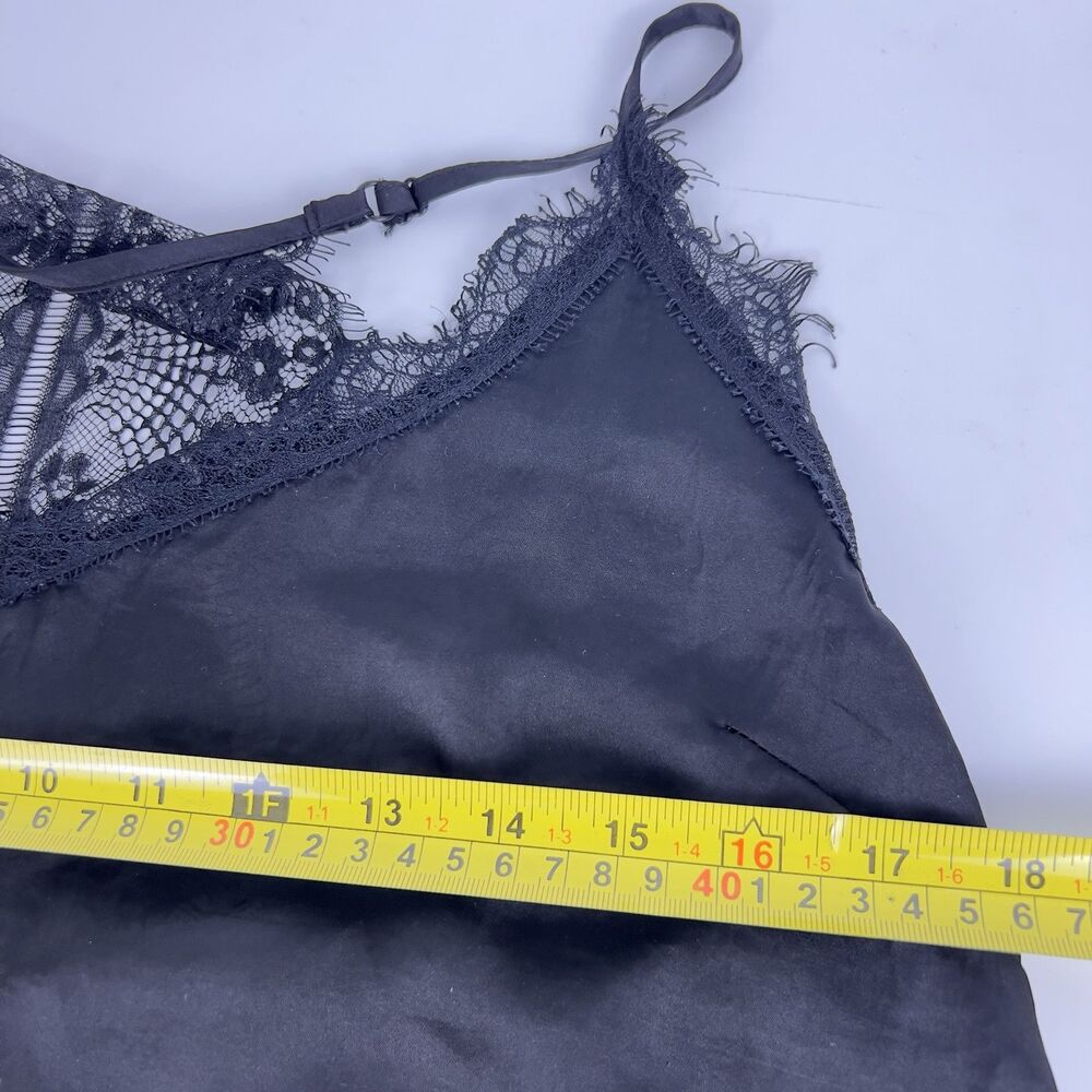 Band of Gypsies Womens L Slip Dress Midi Dress Black Fringe Lace Trim Satin Feel - Picture 8 of 9